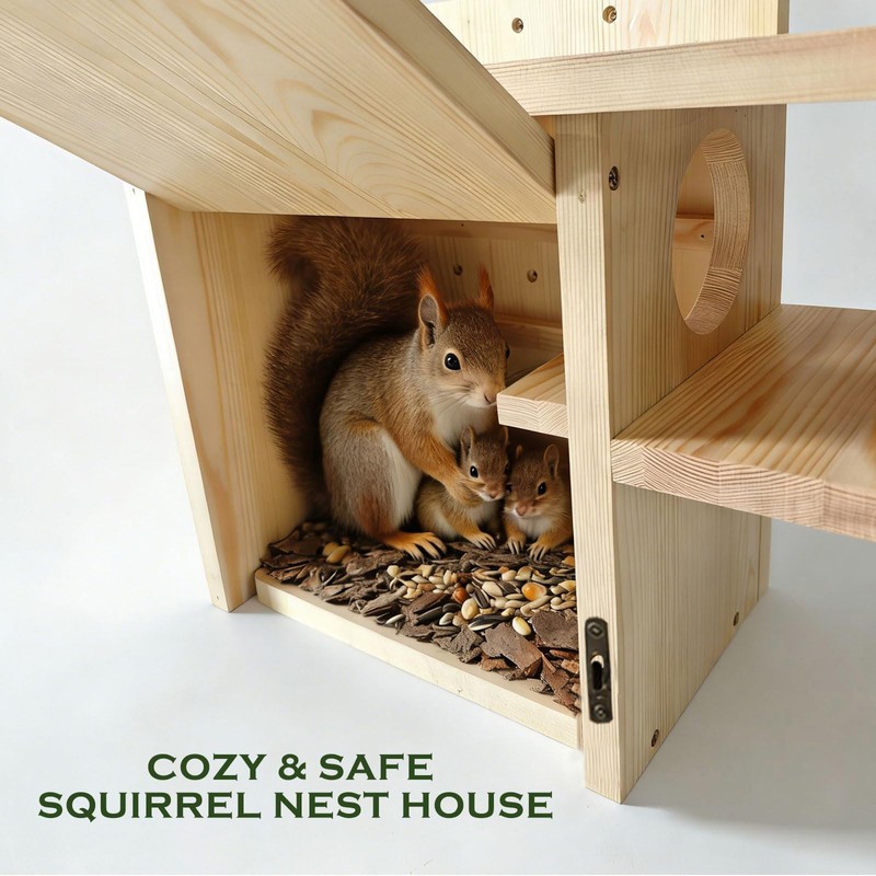 Firmlly Upgraded Version Large Wooden Squirrel House for Outside -