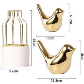 Golden Bird Figurines, 2 Pack Ceramic Bird Statue Decor, Home Decor Modern Style Gold Decorative Ornaments for Living Room, Bedroom, Office Desktop, Cabinets, Office