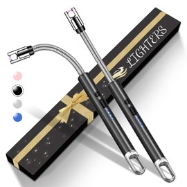 2 PCS Electric Lighter, Candle Lighter Arc Windproof Flame-Less with 360° Flexible Neck & LED Power Display, Type-C Rechargeable for BBQ, Grill, Camping, Fireplace, Stove