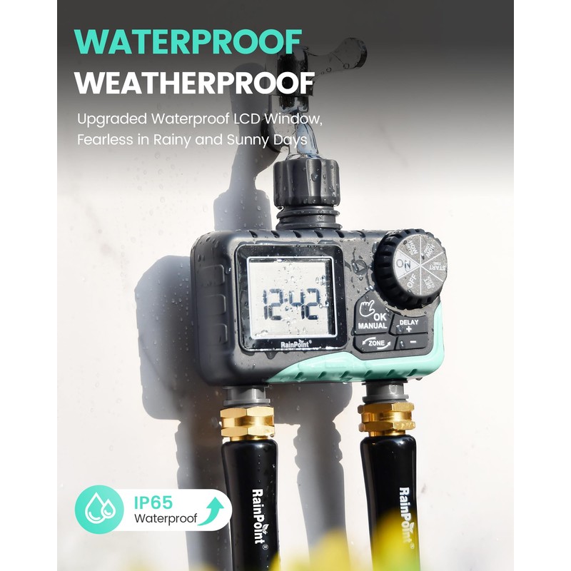 RAINPOINT Sprinkler Timer 2 Outlet, Water Timer for Garden Hose,