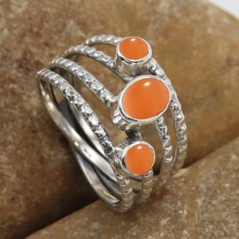 SILVERTROVE Pfirsichfarbener Mondstein-Edelstein-Bandring, Sterlingsilber, ring für Männer und Frauen, Bandring in allen Größen, Schmuck CRG1082BR23_(69 (22.0))