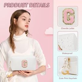 AIBFRID Birthday Gifts for Women Her,Travel Cute Makeup Bag,Large Capacity Cosmetic Bags for Women Makeup Pouch PU Leather Waterproof Cosmetic Bag (G, White)