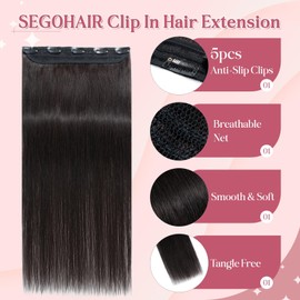 SEGOHAIR Clip In Hair Extensions for women One Piece 5 Clips Real Human Remy Hair Extension Long Straight Hairpieces for women 10 Inches #1B Natural Black