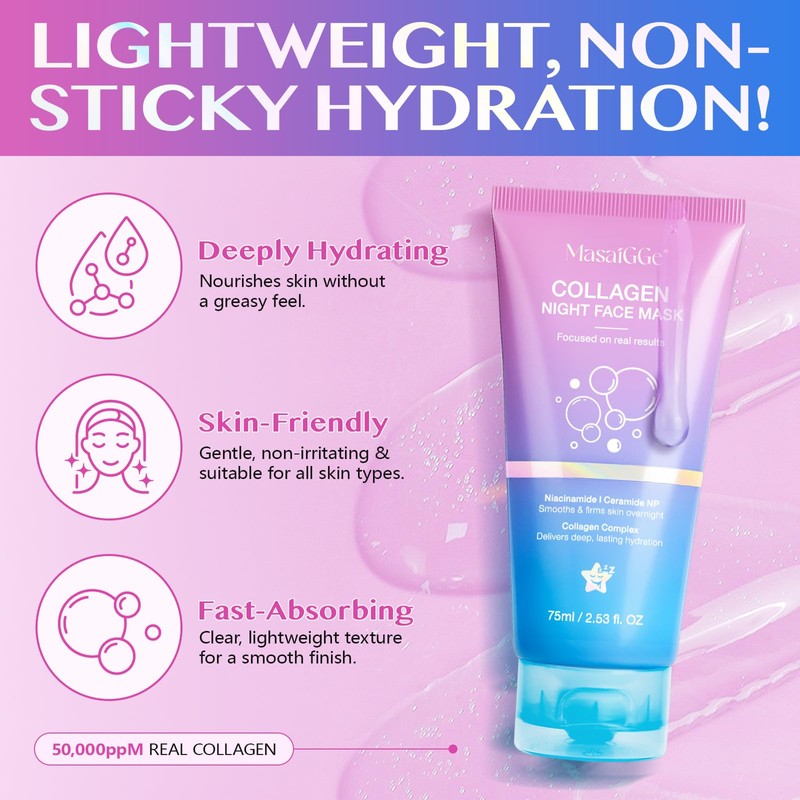 Collagen Night Wrapping Mask,Overnight Sleeping Mask for Delivers Deep, Lasting