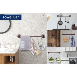 NearMoon 4 Pieces Industrial Pipe Bathroom Hardware Set, Include 18 Inch Towel Bar, Towel Ring, Toilet Paper Holder and Robe Hook, Heavy Duty Rustic Iron Decor Wall Mounted Accessories Kit (Bronze)