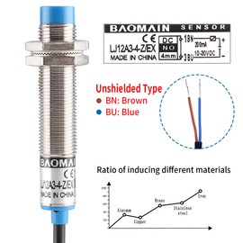 Baomain 4mm Cylindrical Inductive Proximity Switch, DC 10-30V 200mA NO 2-Wire,M12 Sensor Switch LJ12A3-4-Z/EX