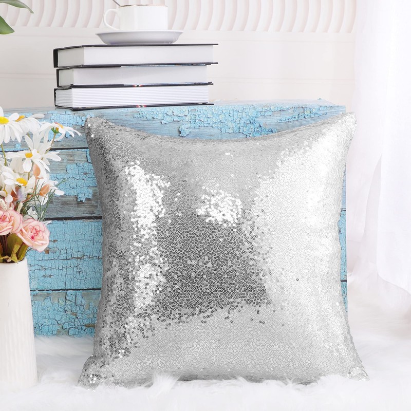 sourcing map Sequin Glitzy Cushion Covers, Shiny Satin Solid Pillow