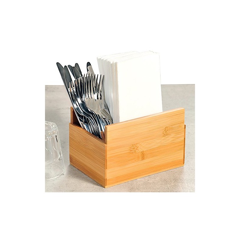 KESPER 70854 Napkin Dispenser Cutlery Tray FSC Certified Bamboo/Cutlery Holder/Box