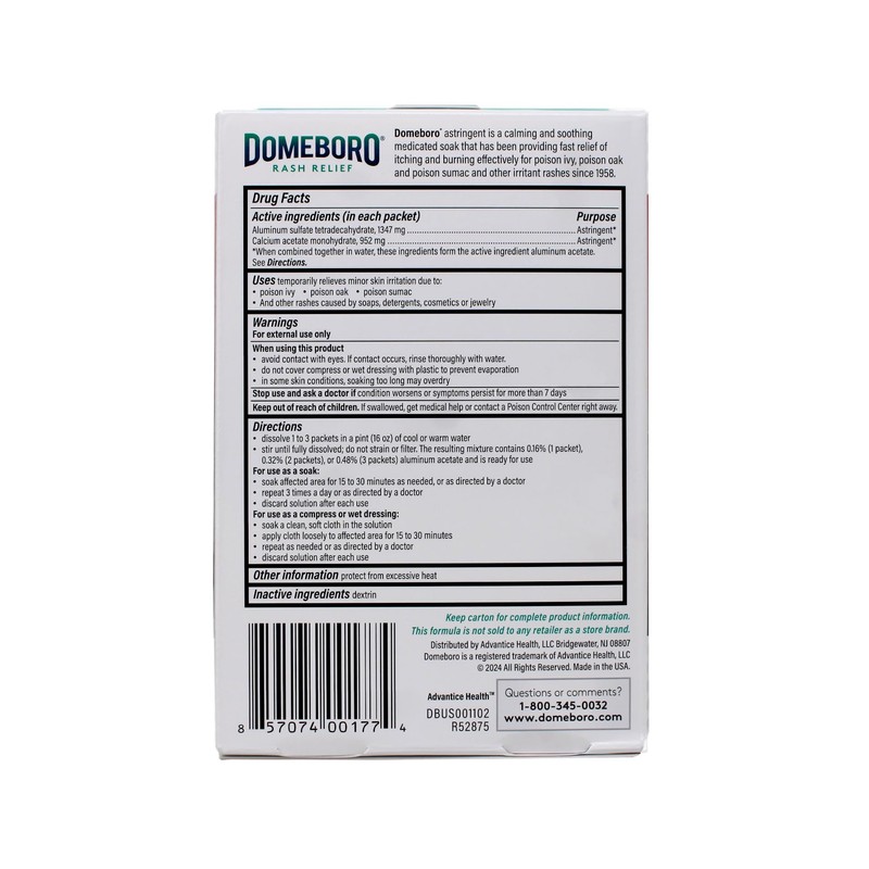 Domeboro Soothing Soak Rash Relief Poweder Packets, 12 ea (Pack