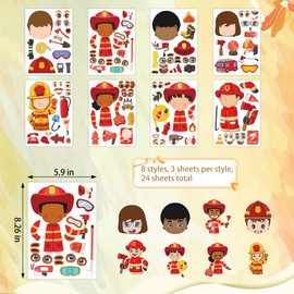 Dorgua 24 Sheets Firefighter Make a Face Stickers, Fireman Party Games Decal Mix and Match Sticker, Make Your Own Firefighter Stickers DIY Crafts for Adults Birthday Party Supplies Classroom Rewards