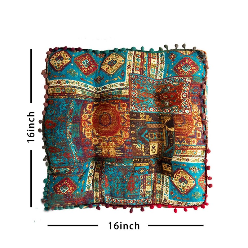 ELEFOCUS Blue Bohemian Seat Cushion,Indoor Boho Chair Cushions for Dining