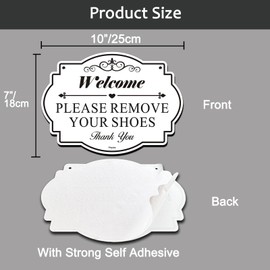 2 Pack Please Remove Your Shoes Sign, 10” x 7” Thick Acrylic Self-Adhesive Sign, Ideal for Hosts, Bars, Hotels, and Airbnb, Easy to Install - White
