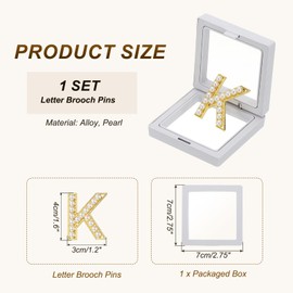 PATIKIL Pearl Letter Brooch Pins, Gold Plated Pearl Initial Alphabet K Letter Lapel Badges Pin with Jewelry Box for Women Men Girl Wife Suits Clothes Dress Bouquet Coat, Gold Tone