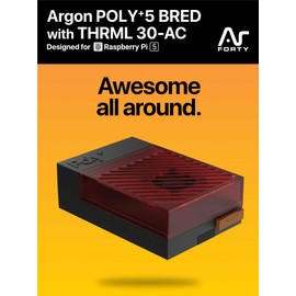 Argon Poly+5 Raspberry Pi 5 Case with Active Cooler | Pi 5 case, Pi 5 Active Cooler | Argon THRML 30mm Active Cooler (Fan and Aluminum heatsink) for Raspberry Pi 5 (BRED) | RPI 5 Hat Compatible