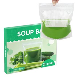 20 Soup&Sauce Seal Freezer Bags Reusable Liquid Storage Bags Medium Size to Storage for Soups, Chillis, Bolognese Sauces, Curries, any Liquid