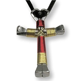 Sport - Red & Gold Horseshoe Nail Cross Necklace