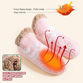 Eono Fluffy Slipper Socks for Women, Warm Cosy Fuzzy Socks, Winter Thick Slipper Socks With Grippers, Bed Socks Ladies Non Slip One Size Christmas Gifts