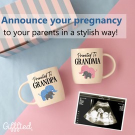 Triple Gifffted Promoted to Grandparents Coffee Mugs for New Best Grandma and Grandpa, Gifts Ideas First Time Grandparent Baby Reveal Pregnancy Announcement Christmas, Ceramic 13Oz