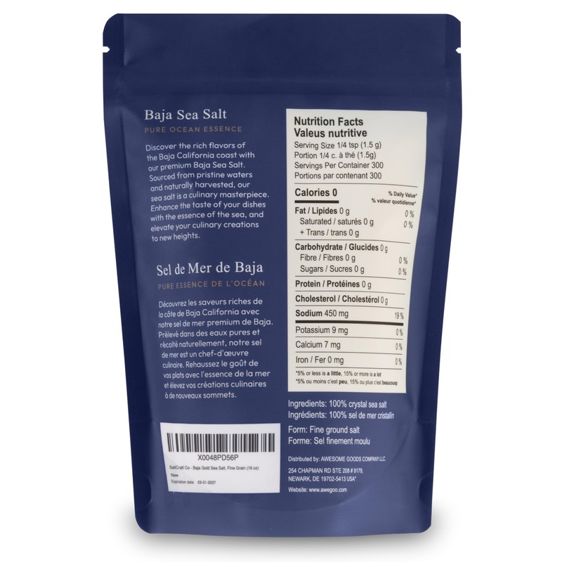 SALTCRAFT Baja Sea Salt – Fine Grain, Kosher Certified, 30%