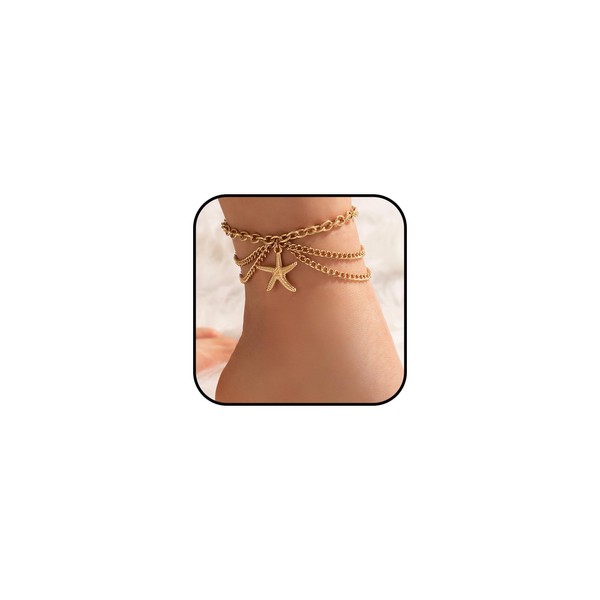 Shell Anklet for Women Gold Starfish Ankle Bracelets Waterproof Chain