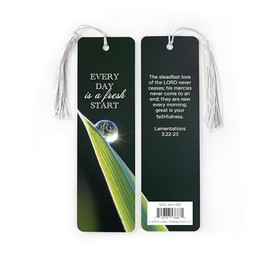 Bible Verse Bookmarks - Everyday is A Fresh Start, Lam 3:22-23 - Christian Bookmark with Tassel, Printed on Durable Card Stock w/Plastic Sleeve, Inspirational Scripture Bookmarks for Women & Men