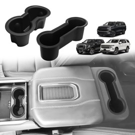 Muslogy Center Console Cup Holder Inserts Compatible with 2021-2023 2024 GMC Yukon Chevy Tahoe Suburban Accessories Middle Console Silicone Organizer Front & Rear Non-Slip Drink Stopper 2PCS Set