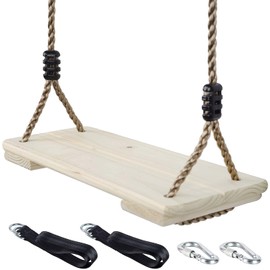 NOSTIFY Wooden Swing Seat, Nostalgic Outdoor Wood Swing for Kids , Tree Straps Set Accessories for Backyard Patio Garden Playground, Height Adjustable (Raw wood)