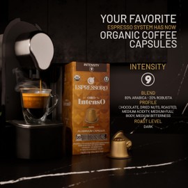 ESPRESSORO 200 USDA Organic Espresso Pods - INTENSO Aluminum Capsule Compatible with Nespresso Original Lines Machines. Intensity 9 Premium Italian Expresso Coffee Capsules