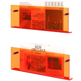 Acrylic Magazine Holder, 2 Pack Hanging Bookshelf Magazine Rack, Wall Mounted Floating Brochure Display for Waiting Room, Office, Home (Orange, 17 Inch)