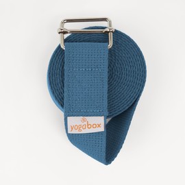 Yogabox Asana Basic Yoga Strap Made of 100% Cotton, Metal Sliding Buckle, Beginners and Advanced, 2.5 m, Petrol Blue