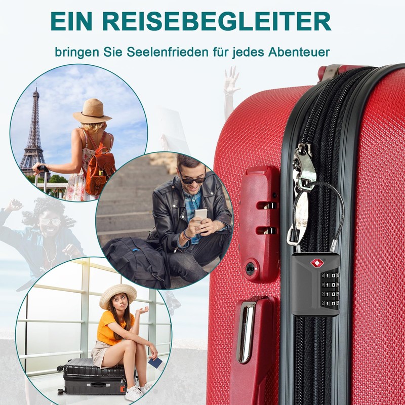 ZHEGE Luggage Lock, Cable Lock TSA Approved with White Numbers,
