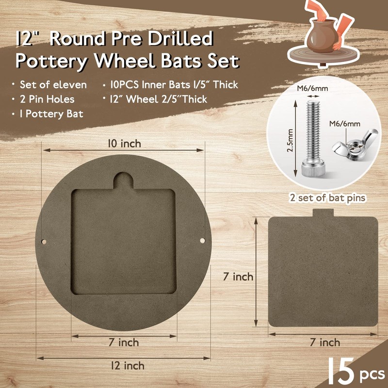 15 Pcs Bat for Pottery Wheel Adapter with Removable Inserts