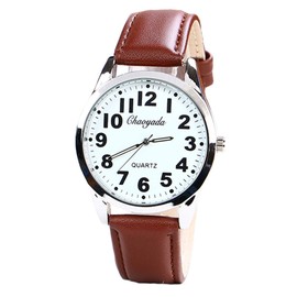 Nextstart Luminous Men Women Casual Simple Black White Leather Deals Large Numbers Analog Quartz Wrist Watch, Brown, Quartz Movement