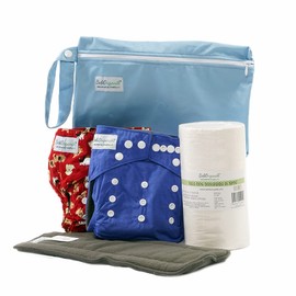 Caja De Regalo 2 Pañales de Tela Ecológicos de Bambú para Niño, Unitalla, Reusables, con Protectores Absorbentes, Toallas y Bolsa Antiolores, BambuOrganik