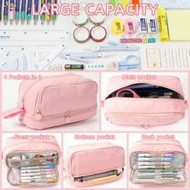 Kunoli Special Pencil Case, Angoo Pencil Case, Large Capacity Pencil Case with Compartments, Cute Aesthetic Pencil Cases for Women Girls Secondary School Supplies (Pink)