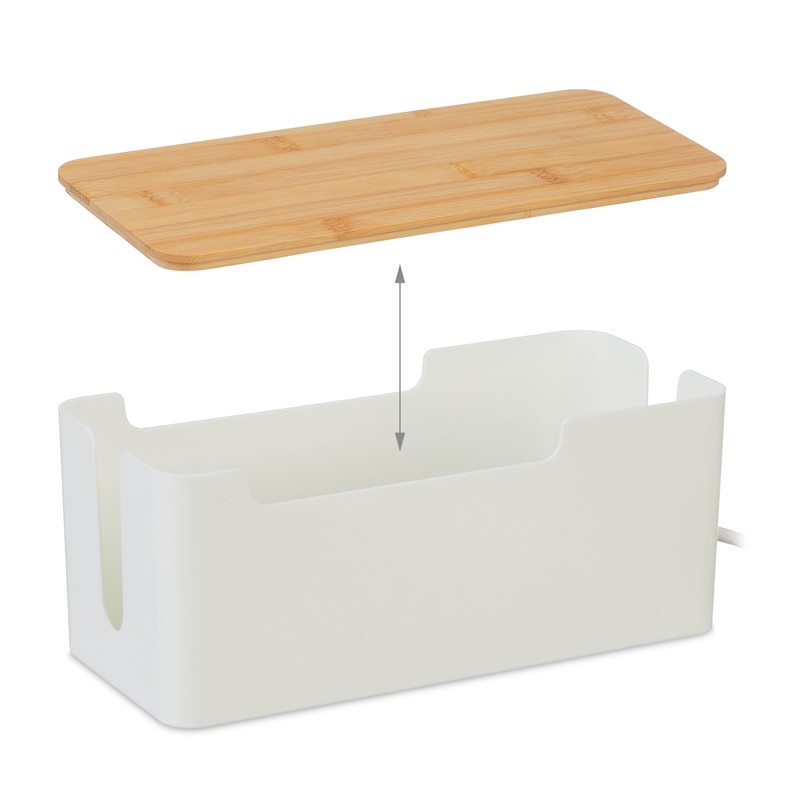 Relaxdays Cable Box for 2 Power Strips, Bamboo Lid, Plastic,