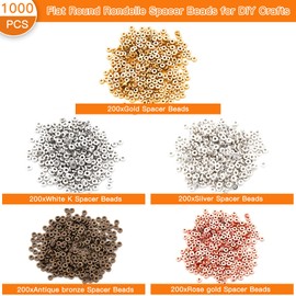 1000Pcs Flat Round Rondelle Spacer Beads for DIY Crafts,5 Colors Disc Spacer Loose Beads Spacer Beads for DIY Jewelry Making,Bracelet Necklace Earring Crafts