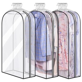 MISSLO 10" Gusseted All Clear Garment Bags , 40" Suit Bags for Closet Storage Hanging Clothes, Shirts, Coats, Dresses, 3 Packs