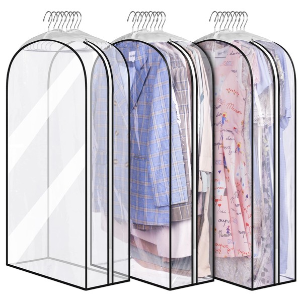 MISSLO 10" Gusseted All Clear Garment Bags , 40" Suit Bags for Closet Storage Hanging Clothes, Shirts, Coats, Dresses, 3 Packs