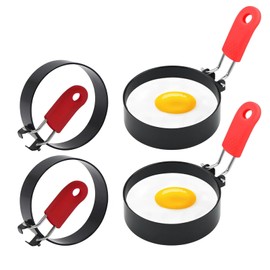 4PCS Egg Ring Stainless Steel Egg Rings with Anti-Scald Folding Handle Non Stick Coating Suitable for Fried Egg McMuffin Sandwiches Frying, Breakfast Household Kitchen Cooking Tool Omelette
