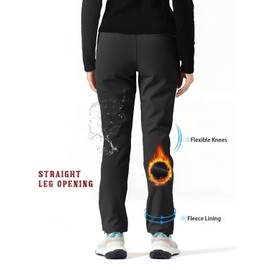tectop Women's Fleece Lined Winter Hiking Pants Waterproof Softshell Slim with Pockets Outdoor Camping for Autumn and Winter Trekking Travel Warm PW7610-W Black- L