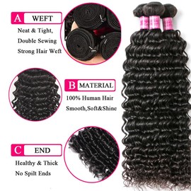 Beautymoon 10A Grade Peruvian Hair Bundles 12 14 16 18 Inch Deep Wave Bundles Human Hair Natural Black Sew in 4 Bundles Human Hair Extensions