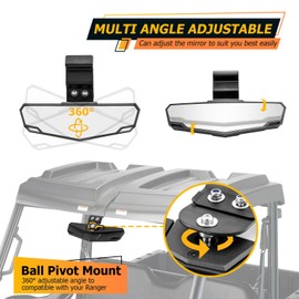 WeiSen 10.5"x3.0" Center Rear View Mirror, Adjustable Super Wide Convex Mirror Compatible with Polaris Ranger 570 900 XP 1000 Crew 2015-2025 & Fit Can Am Defender HD5/7/8/9/10/Max 2016-2024