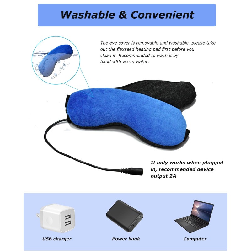 PJYU Heated Eye Mask, USB Warm Eye Compress with Flaxseed