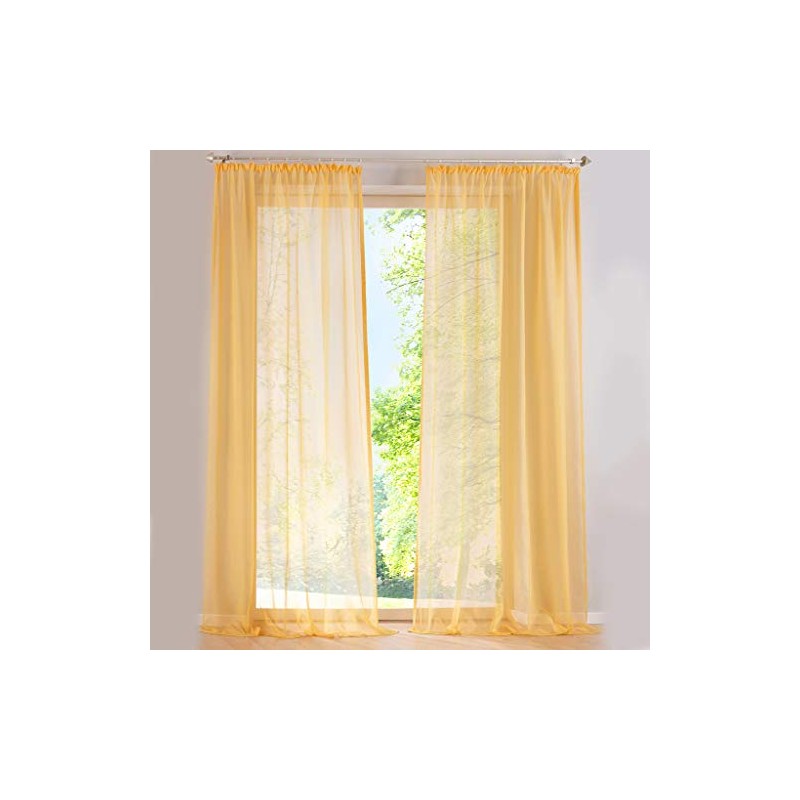 SIMPVALE Set of 2 Transparent Plain Voile Curtains with Rail