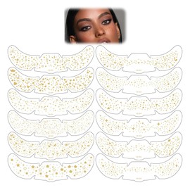 12pcs Glitter Freckles Face Tattoo, Gold Glow Up Face Makeup Speckles, Waterproof & Sweat-Proof Fake Freckles Stickers for Festivals, Weddings, Daily Decorations (Gold)