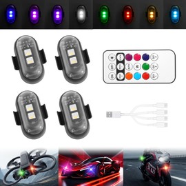GLKTRS 4PCS Wireless LED Strobe Lights with Remote Control,8 Colors Waterproof USB Rechargeable High-Brightness Anti-Collision Warning Lights for Car,Truck,Motorcycle,Bike,Aircraft & Stroller (4 Pcs)