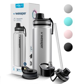 Wessper Stainless Steel Drinking Bottle 500 ml Leak-Proof Thermos Flask BPA-Free with 3 Lids Silver Elegant Sports Water Bottle Insulated Flask Children Adults for Camping Bicycle Sports Outdoor