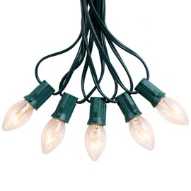 C7 Christmas Lights Outdoor String 25 Feet Warm White Christmas Lights Green Wire for Room Garden Patio Backyard Cafe Party Xmas Christmas Decorations, 25 Bulbs