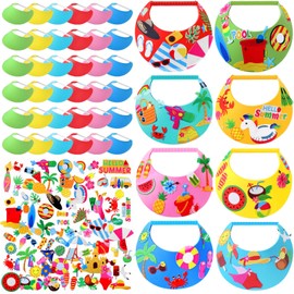 Toulite 36 Sets DIY Felt Sun Visor Hats Craft Kits Bulk, Summer Beach Party Supplies with Rhinestone Stickers for Outdoor Sports Party Activities Camping Trips Carnival Prize(Vivid Fun)